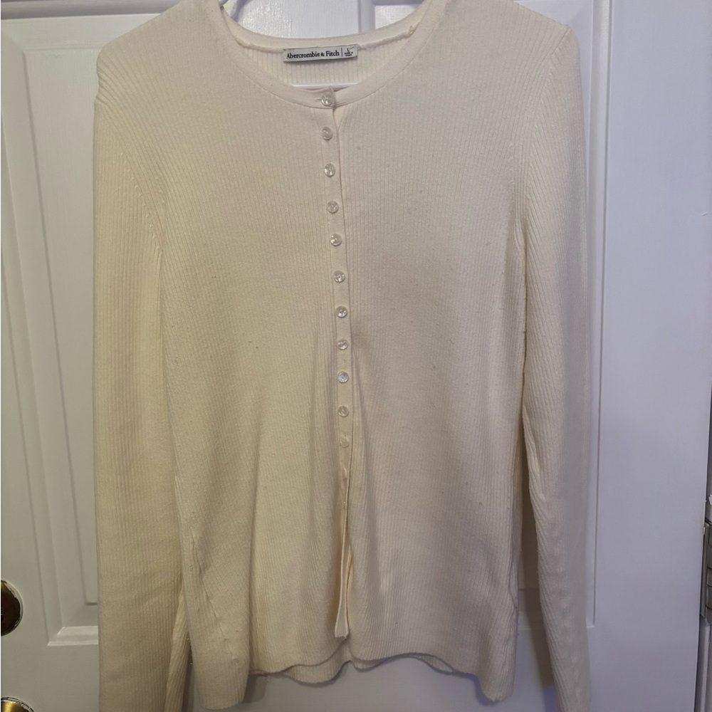 Abercrombie & Fitch Cream Ribbed Button-Front Cardigan
